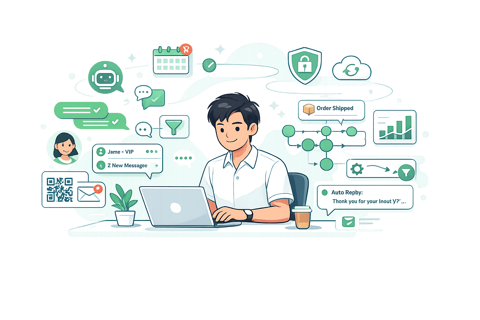 WhatsApp automation workspace illustration